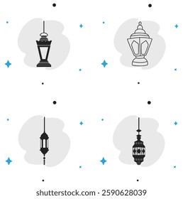 A collection of elegant Ramadan lantern icons featuring traditional Islamic designs. Perfect for Ramadan Kareem, Eid celebrations, and festive decorations. 