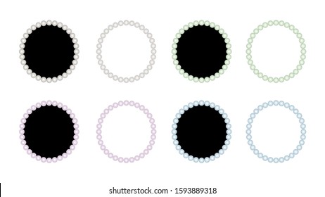 Collection of elegant romantic round frames with white, pink, green, blue pearls. Tender borders for card, invitation, banner, poster, flyer, certificate, voucher. Vector illustration