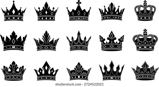 Colección de elegantes coronas reales en blanco y negro
