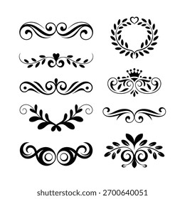 Collection of elegant scroll borders isolated on white background vintage decorative elements illustration vector divider shapes.