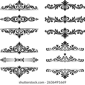 Collection of Elegant Scrollwork and Flourish Decorative Borders Vector Illustration