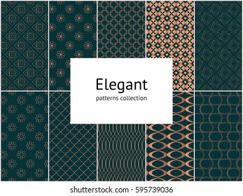 Collection of elegant seamless patterns. 10 tiling vector ornaments. Golden texture for luxury wear print & fashion banner. Endless wallpaper, surface textures, wrapping paper background, pattern fill