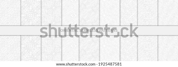 Collection of elegant seamless white pattern\
vector background.