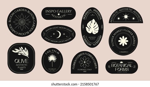 Collection of elegant stickers badges and logos for beauty, organic products, flowers, stars, plants, botany, weddings. stickers for packaging. Vector illustration for web design, marketing materials