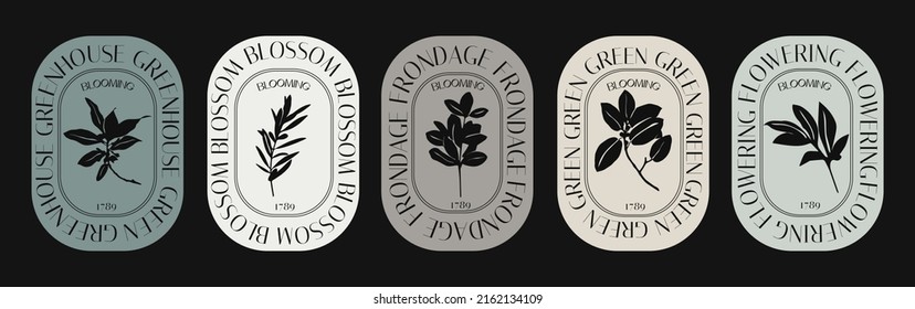 Colección de insignias y logotipos elegantes para la belleza, productos orgánicos, flores, estrellas, plantas, botánica, bodas. pegatinas para el embalaje. Ilustración de vectores para diseño web, materiales de marketing