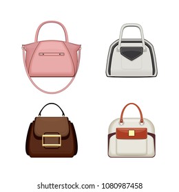 Collection of elegant trendy handbags for ladies, realistic style. Vector illustration