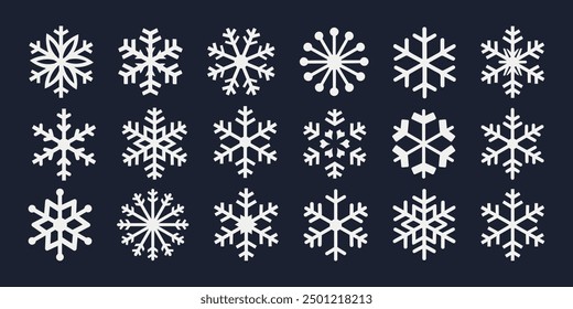Collection of Elegant Vector Snowflake Set on Dark Background - Perfect for Christmas Elements Design