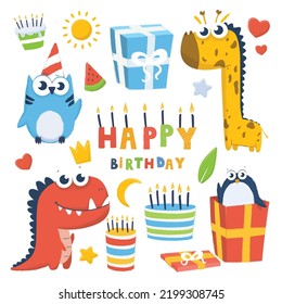 collection element for birthday. for animal greeting card design for design, books, print, design, poster, greeting card, postcard
