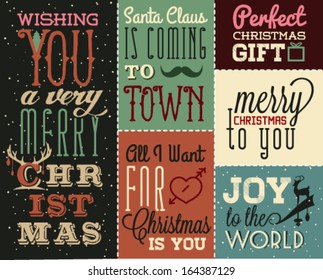 Collection of Elements for Christmas Greeting Cards in Vintage Style