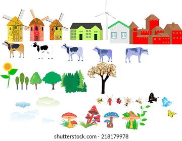 Collection of elements for countryside infographic projects