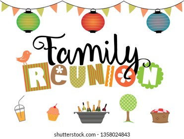 A collection of elements to create a family reunion design for posters and invitations