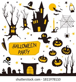 Collection of elements for Halloween party. Flat design icons set.