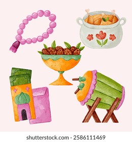 Collection of elements of the month of Ramadan and Eid al-Fitr