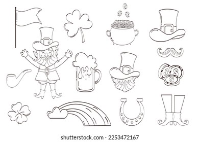 Collection of elements outline for St. Patrick's Day. Vector