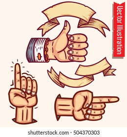 Collection elements pointers - hands and tape. Vector illustration.