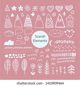 Collection of elements in Scandinavian style in vector. Nordic set for design poster, wrapping, postcard and other.