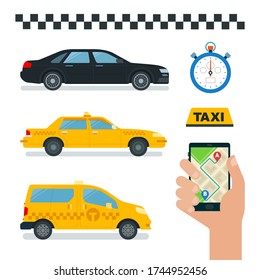 Collection elements service taxi vector icons in flat design.