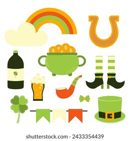 a collection of elements for St. Patrick's Day. Flat vector illustration.