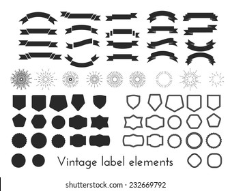 Collection of elements for vintage labels. Shields and plates, ribbons, star bursts. Vector eps10.