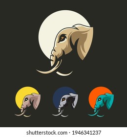 Collection of elephant logos isolated on black background.