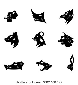 Sammlung von Elefanten, Rhino, Adler, Wolf, Bär, Bullen, Krokodil, Schlange und Kaninchen Icon Silhouette. einfaches, minimales und kreatives Konzept. für Logos, Symbole, Symbole oder Maskottchen verwendet werden
