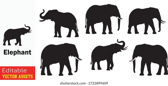 Coleção de Silhuetas de Elefantes em várias posas isoladas sobre fundo transparente para o projeto da vida selvagem e recursos gráficos

Esta coleção profissional apresenta sete ilustrações de elefantes com silhueta preta distinta, meticulosamente renderizadas em várias poses e posturas naturais. Desde posturas de caminhada majestosas e posições de alerta para perfis detalhados destacando presas e diversos movimentos do tronco, este conjunto captura a essência poderosa desses gigantes gentis. As silhuetas estão organizadas de forma ordenada em uma formação semelhante a uma grade, tornando-se um recurso altamente organizado para designers. Isolados em um fundo transparente, esses ativos vetoriais editáveis de alta qualidade são ideais para projetos de conservação da vida selvagem, marcas de zoológicos, materiais educacionais, gráficos com temas de safári e logotipos culturais. A estética limpa e minimalista garante que cada silhueta seja instantaneamente reconhecível e facilmente adaptável para interfaces digitais e mídia de impressão de alta resolução.

Os principais recursos incluem
Variado Pose Assortment Inclui elefantes em movimento e poses estacionárias, mostrando diferentes detalhes de tronco e bolota para máxima variedade.

Estilo de silhueta minimalista Formas negrito preto fornecem alto contraste, perfeito para logotipos, ícones e estêncils criativos.

Uso multiuso Ideal para marcas relacionadas à natureza, infográficos ambientais, design de vestuário e arte de parede decorativa.

Qualidade profissional do vetor Fornecido como arquivos vetoriais totalmente escaláveis e editáveis, permitindo a personalização sem esforço do tamanho e da forma sem qualquer perda de detalhes.