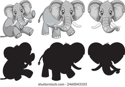 Collection of elephants in various poses