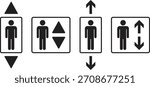 Collection of elevator vector icons with up or down arrows in silhouette or outline style. Symbol of advice or road access information for the public. Vector illustration