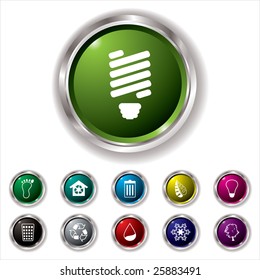 Collection of eleven environmental icons with silver bevel and shadow