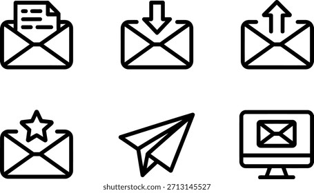 Colección de íconos de correo electrónico que representan varias funciones de mensajería