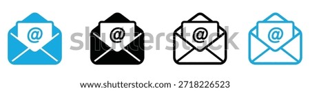 Collection of email icons in various styles including solid and outline for digital communication