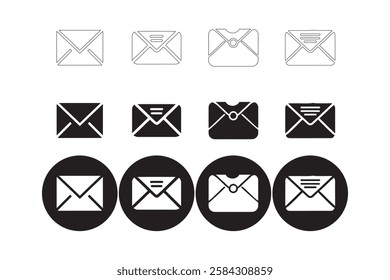 Collection of Email Letter Icons in Various Styles. envelop icons, flat, outline and minimalist vector icons on a white background.
