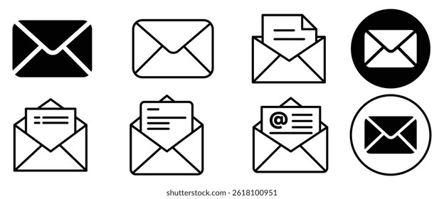 Collection of email line icon set vector. communication icon set vector on white background