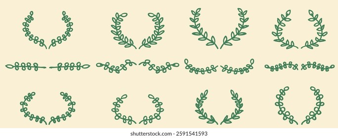 Collection of Emblem Crest logo elements. Heraldic logo, vintage laurel wreath hand drawn in vector