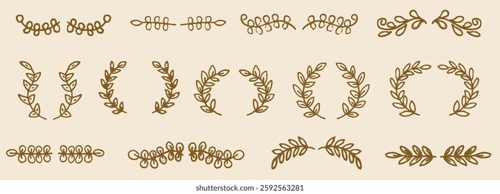 Collection of Emblem Crest logo elements. Heraldic logo, vintage laurel wreath hand drawn in vector