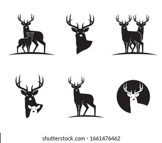 collection of emblems with black deer isolated on white background