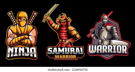 collection of emblems of ninja, samurai, and spartan warrior. vector illustration