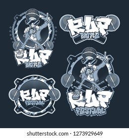 Collection of emblems rap battle and festival. Set of vector logos, badges and stickers Hip Hop and Rap music
