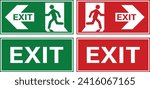 Collection Emergency fire exit sign,  exit, Emergency Exit sign board, Green and red emergency exit sign, Fire sign  