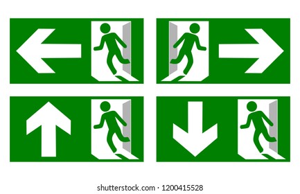 Collection of Emergency fire exit sign show the way to escape.