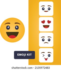 Collection of Emoji with Different Reactions. Square emoji. Flat vector illustration.