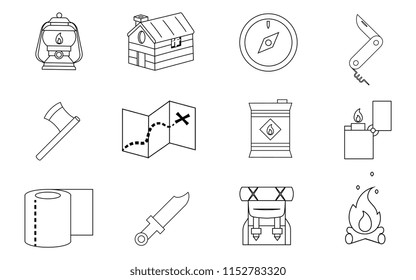 collection emoji set camping vacation icon isolated