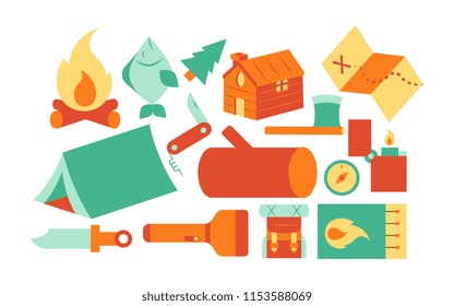 collection emoji set camping vacation icon isolated
