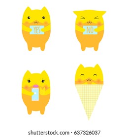 Collection of emoji set with cute cat. Vector illustration.