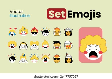 A collection of emojis featuring a variety of facial expressions, perfect for any digital communication you want to build.