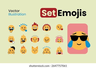 A collection of emojis featuring a variety of facial expressions, perfect for any digital communication you want to build.