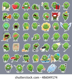 Collection of Emoticon Emoji Cartoon Frog. Vector Emotions Stickers