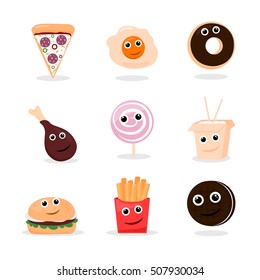 Collection Of Emoticon Face Flat Design,Cute Icon.On White Background, Vector Illustration,Graphic Design.For Web,Websites,App,Print,Presentation Templates, Mobile Applications, Promotional Materials 