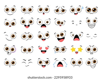 Sammlung von Emoticons mit unterschiedlicher Stimmung. Set von volumetrischen Cartoon Emoji Gesichter in verschiedenen Ausdrücken - glücklich, traurig, weinen, Angst, verrückt. Auf weißem Hintergrund. Vektorgrafik EPS8