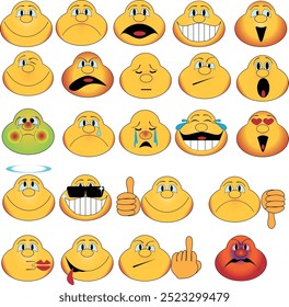 Colección de emoticonos. Feliz, enojado, amable.